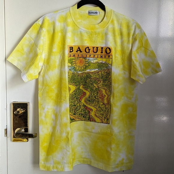 Baguio Philippines Yellow White Tie-dye Souvenir T-Shirt Large Sunflower - Picture 7 of 11
